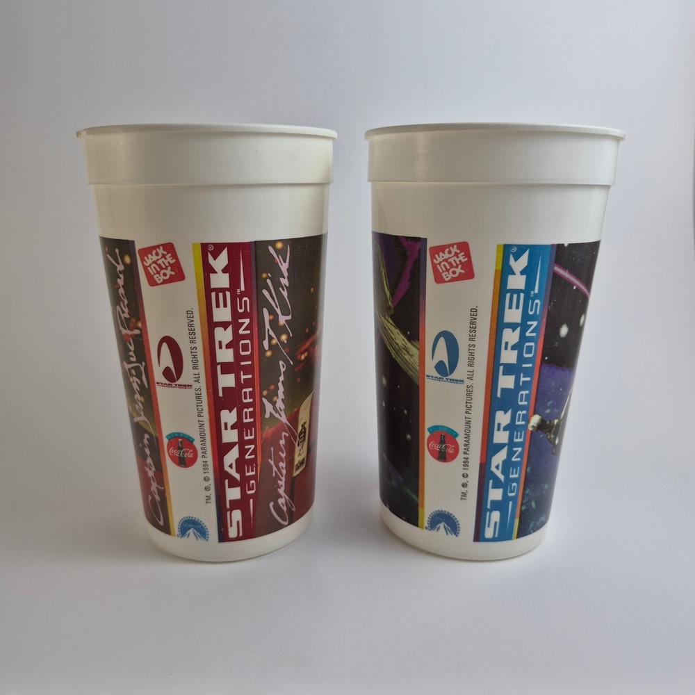 Vintage 1994 Star Trek Generations Jack In The Box Plastic Cups Set of 2 32oz